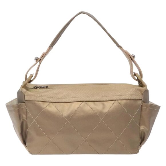 CHANEL Paris Biarritz Shoulder Bag Coated Canvas Beige Silver CC Auth BA4004 - Picture 10 of 15